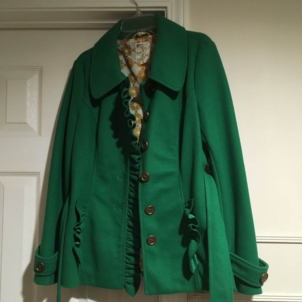Emerald green ruffled coat